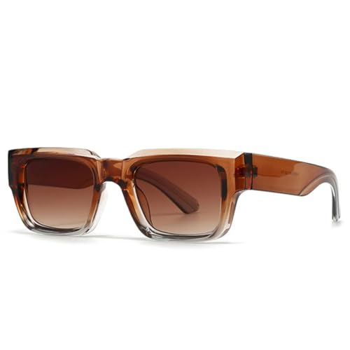 Lunettes de soleil carrées punk à branches larges contre l'éblouissement en dégradé thé