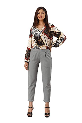 Image of DIGITAL SHOPEE Women Cotton Regular Fit Elastic Waist Casual Ankle Pant Trouser with Two Side Pocket