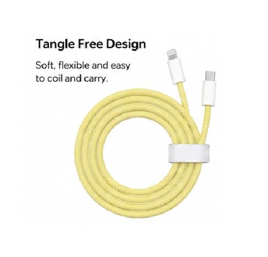 Image of Braided USB-C to Compatible with Lightning cable, Fast Charging & Data Sync Cable, Apple Compatible Type C to Lightning Charging Cable, PD Fast Charge for iPhone 16 /15 /14 /13 /12 /11, Yellow (1M)