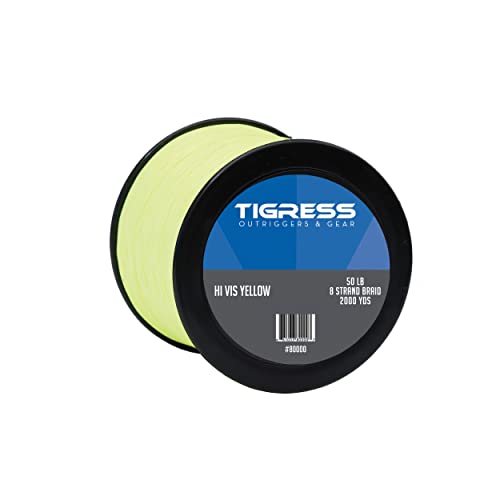 Tigress Offshore Fishing Kite Braid, 2000 Yards of Super Strong 8 Strand Braided Line for Spooling Kite or Deep Drop Reels, High Viz and High Abrasion Resistance, 50 Pounds