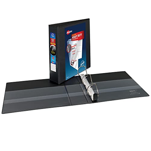 Image of Avery Heavy-Duty View 3 Ring Binder, 2 inch One Touch Slant Rings, Holds 8.5 inch x 11 inch Paper, 4 Black Binders (79872)