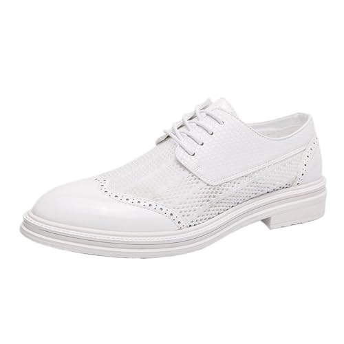 Soft Bottom Casual Shoes Cutout Comfortable Cap Toe Oxfords Lace Up Breathable Non Slip Rubber Sole Leather Shoes