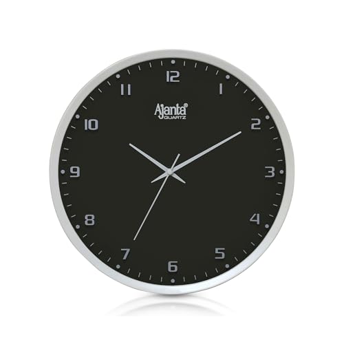 Image of Ajanta Luxury Black Wall Clock 2277-12.8 Inch - Elegant Silent Sweep Quiet Mechanism - Modern High Contrast Home Decor