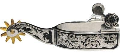 Showman Stainless Steel Spurs w/Black Inlay & Engraved Scrolling