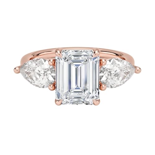 2 CT Emerald Cut Lab Grown Diamond Luxe Three Stone Engagement Ring For Her