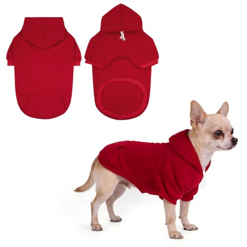 KOOLTAIL Dog Hoodie for Large Medium Small Dogs, Soft and Warm Pet Sweater with Leash Hole and Pocket Boy Girl, Puppy Fall Winter Jacket Clothes, French Pitbull Cold Weather Coat Sweatshirt, Red S