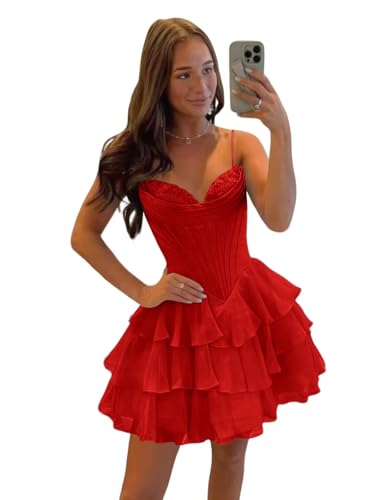 Fair Lady Short Homecoming Dresses 2025 Tiered Ruffle Hem Spaghetti Straps Chiffon Formal Cocktail Party Gowns for Teens