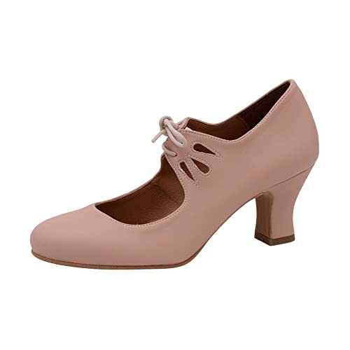 PASARELA   Zapatos de Baile Flamenco Napa Soft con Cordones para Mujer Sintético Mujer Color: Maquillaje Talla: 40