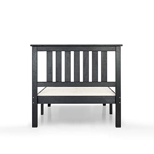 Mellow Marley 14 Inch Solid Wood Platform Bed with Paneled Headboard, Ebony Black, Twin