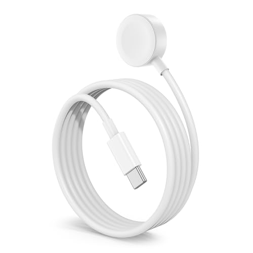 Pacote com 1 cabo carregador para Apple Watch, cabo de carregamento rápido sem fio de 3 m para Apple Watch [portátil], compatível com iWatch Series Ultra/9/8/7/6/SE/SE2/5/4/3/2 - Branco