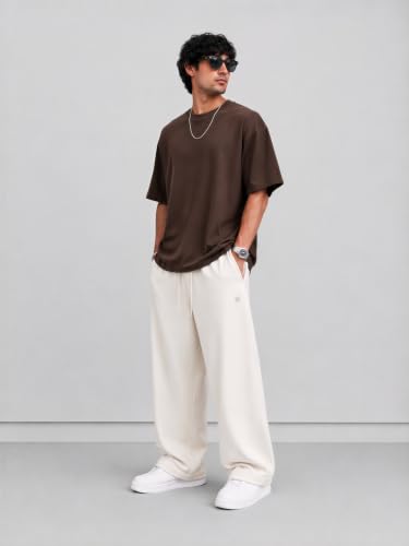 Image of PeaceOut Oversized T Shirt for Men | 240 GSM Heavyweight Cotton T Shirt | Drop Shoulder Oversized Tshirt for Men | Baggy Loose Fit Streetwear Round Neck Half Sleeve Casual Wear