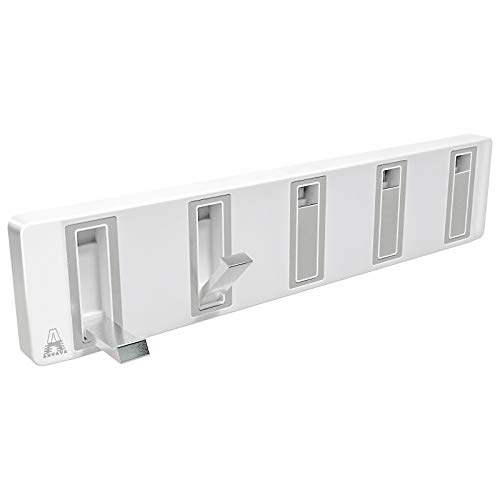 ANVAVA Wall Mounted Coat Rack, Key Rail with 5 Folding Hooks, Coat Hat Hanger Hooks for Hanging Coats, Key, Umbrella and Hats (5 Hooks, White)