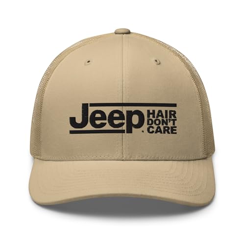 JEEP Hair Don’t Care Retro Trucker Hat - Officially Licensed - Khaki