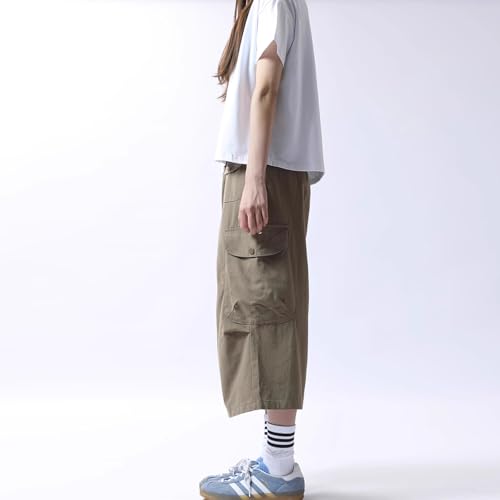 Women's Cargo Capri Pants Baggy Knee Length Long Wide Leg Button Waist Y2K Shorts Summer Casual4