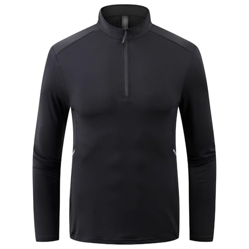 Men's Long Sleeve 1/4 Zip Pullover Shirt Active Sports Outdoor Shirts Tops Casual Stretch Mock Neck Golf Shirts (3X-Large,Black)