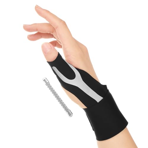 Kanoki 手首 腱鞘サポーター 親指サポーター 親指付け根 内蔵スプリングサポート 薄手 軽量化 固定 肌にやさしい 仕事 家事 育児 スポッツ スマホ パソコン操作 男女兼用 四季兼用 (ブラック, 右‐S)