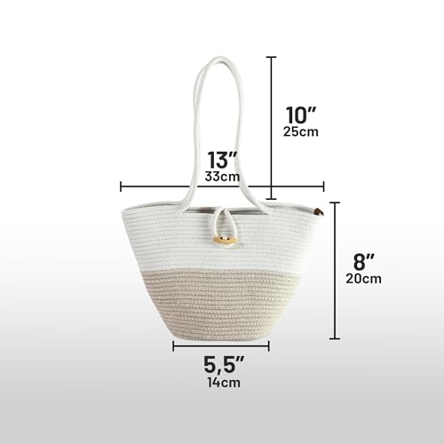 Shoulder and Hand Bag for Women, Handmade by Braided Cotton Cord, Set of 2, Bag Sizes 15”x9” and 13”x8”, Beige/Off-White4