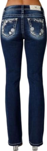 Miss Me - Womens Victory Leaf Mid-Rise Skinny Jeans, Color Dark Blue, Size: 382