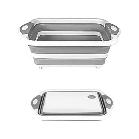 Collapsible Cutting Board,UMIKAkitchen Multifunction Chopping Board with Colander, Space Saving 3 in 1 Multifunction Storage Basket, Chopping&Slicing Board for Camping, Picnic, BBQ, Kitchen. (white) Cover