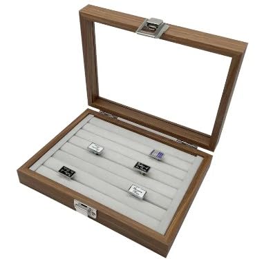 Image of KRISHYAM Wooden Jewelry Case with Glass Lid 7 Compartments Velvet Ring Box for Rings, Earrings