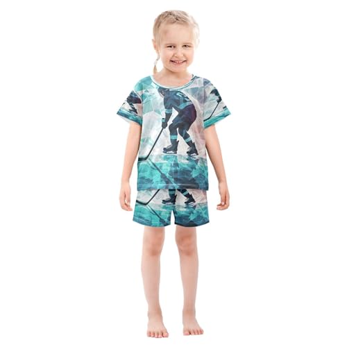 ALAZA Color Ice Hockey Player Pajamas Set Short Sleeve Cotton Sleepwear Summer Pjs 2 Piece 5-14Y3