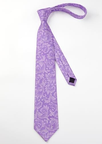 Image of HISDERN Ties for Men Paisley Floral Mens Ties and Pocket Square Cufflinks Set Classic Business Necktie Handkerchief