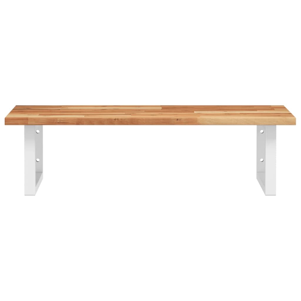 Tapa de lavabo con soporte de 80 x 50 cm, estantería para lavabo de pared de madera maciza de acacia y acero, estante de pared para lavabo superior, estante de baño con toallero, blanco