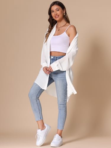 Allegra K Women's Cover Up Shirt Long Sleeve Button Down 2025 Swimwear Beach Coverup3