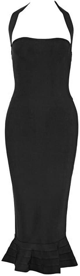 whoinshop Women’s Halter Fishtail Mermaid Bodycon Knee Length Cocktail Bandage Dress - Image 4