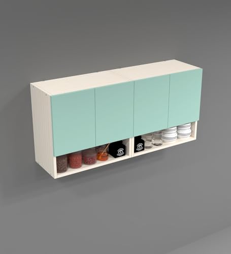 Image of SPECIALITY PANELS 4 Door Wall Cabinet with UV Profile Shutter | Wall Mounted Storage Cabinet for Kitchen Bathroom Living Room | Wooden Wall Cabinet Organizer UV Mint Finish DIY Assembly