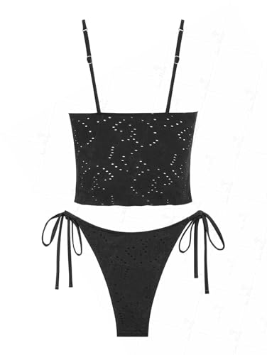 seamoly Ruffled Trim Textured Tied Side Tanga Tankini Set2