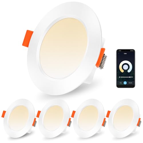 DUSKTEC LED Einbaustrahler 230V, Smarte LED Spot Deckenleuchte Alexa Bluetooth, Deckenspots Warmweiss Neutralweiß Kaltweiss 2700K-6000K Einstellbar 7W 660LM, App Steuerung, Deckenstrahler 4 Stück DT