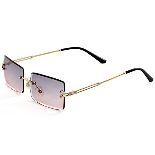 Image of Kursan Frameless Rectangle Sunglasses for Men Women Small Rimless Sun Glasses Shades UV400 Protection (Grey /Pink)