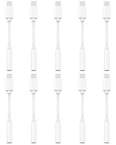 Image of [Apple MFi Certified] 10 Pack Lightning to 3.5 mm Headphone Jack Adapter, iPhone Aux Adapter Converter Dongle Audio Cable Compatible with iPhone 14 13 12 11 X XS 8 7 | 3.5 MM Headphone Jack Adapter Converter Dongle Audio Cable for Apple iPhone 14 13 12 11 X XS 8 7 Audio Aux
