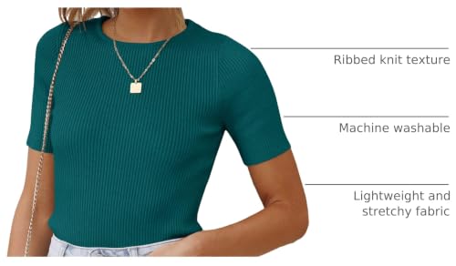 Image of ZESICA Women's Short Sleeve Sweater Tops 2026 Summer Crewneck Basic T Shirt