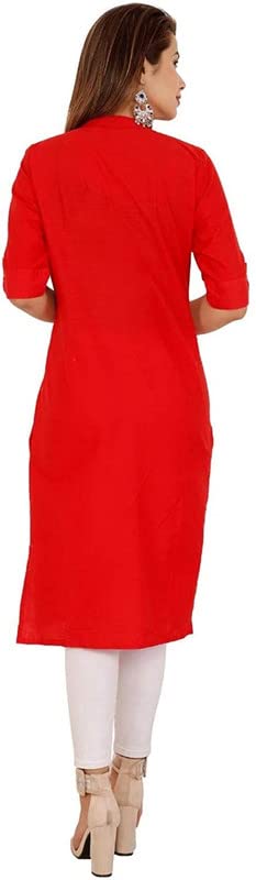 Image of Women's Cotton Mandarian Collar Neck Casual Regular Fit Side Slit Kurti