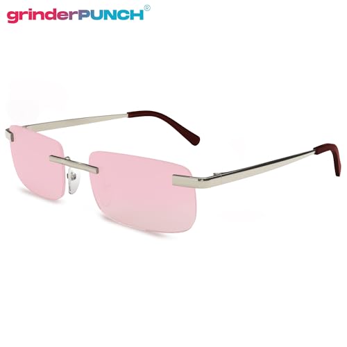 Image of grinderPUNCH Small Slim 90's Popular Nineties Rectangular Sunglasses Clear Rimless Eyewear