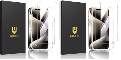 Image of UNBREAKcable Shatterproof Tempered Glass Screen Protector for iPhone 15 Pro [6-Pack] [Easy Installation Frame] [9H Hardness] [99.99% HD Clear][Bubble Free] for Apple 6.1 inch