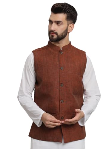 Image of LATEST CHIKAN Men's Traditional Cotton Solid Nehru Jacket /Waistcoat