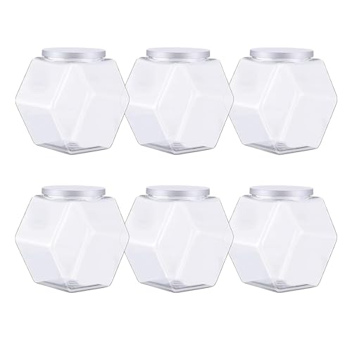 YOUNTHYE 6 PCS Plastic Jars with Lid 73oz Clear PET Seal Jar, Hexagon Wide Opening Storage jar for Kitchen, Household, Craft Storage
