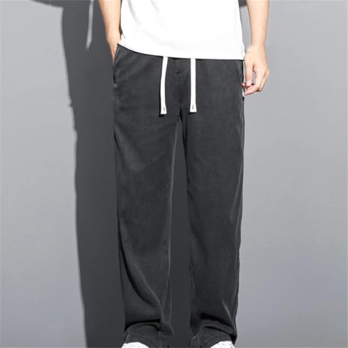 Men's Summer Thin Jeans Loose Fit Straight Leg Drawstring Waist Korean Style Casual Denim Trousers4