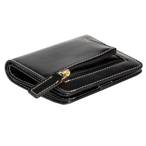 Image of Itslife Women's Rfid Blocking Small Compact Bifold Leather Pocket Wallet Ladies Mini Purse with id Window (Waxed Black)