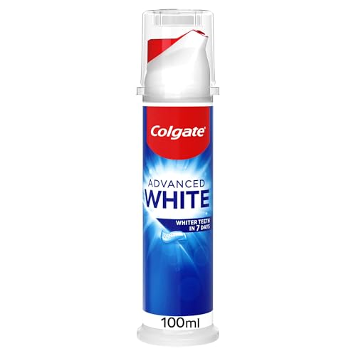 Colgate Advanced White Toothpaste Pump 100 ml - Teeth whitening toothpaste - With active micro-cleaning crystals - Enamel safe toothpaste - Whiter teeth in 10 days - Clinically proven whiter teeth