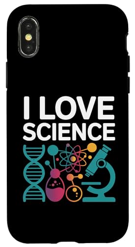 I Love Science 顕微鏡 DNA 原子化学 スマホケース iPhone X/XS 用