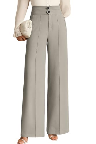Image of SAKHWALA Women's High Waist Wide Leg Formal Trousers with Double Button Waistband | Office Wear & Casual Wear Pants with Side Pockets - Beige, Grey & Pink