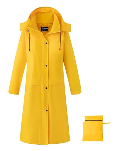 Ubon Women's Rain Coat Waterproof with Hood Long Raincoat Packable Rain Jacket Casual Windbreaker, Yellow, XX-Large