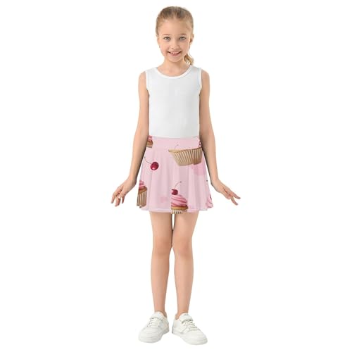 Pink Cupcakes Frosting Cherries Athletic Shorts for Girls Skorts Toddlers Tennis Skirts Personalized Cheer Skirt 3t3