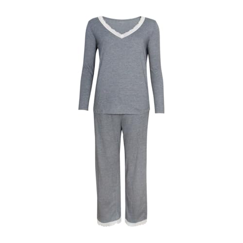 Pyjama long femme Athena Graphic Dentelle ensemble nuit 100% coton