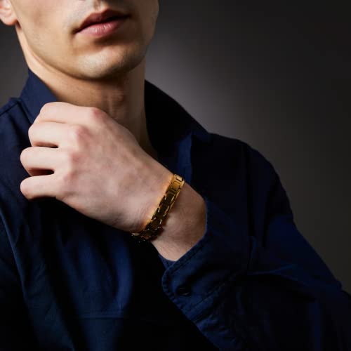 Urban Jewelry Stunning Solid Tungsten Link Bracelet for Men Polished Pyramid, Puzzle, Ceramic Style (Silver, Black, 18K Gold Plated Option)