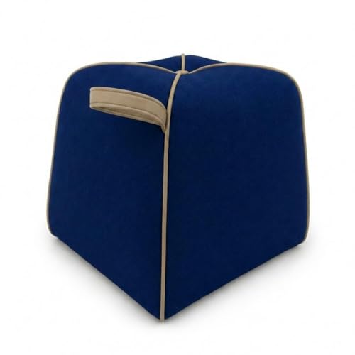 Image of CASASTYLE Signature Velure Suri Accent Pouf | Boston Fabric | 40D High-Density Foam | (Midnight Blue) | Footrest, Vanity Ottoman & Accent Seat for Home, Office, & Hotel